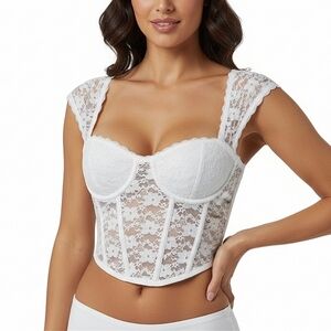 White Lace Corset Bustier Crop Top Womens Size Small